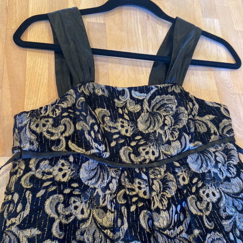 Shimmering gold & black empire waist jacquard dress w/ satin trim size 6 - Picture 2 of 16